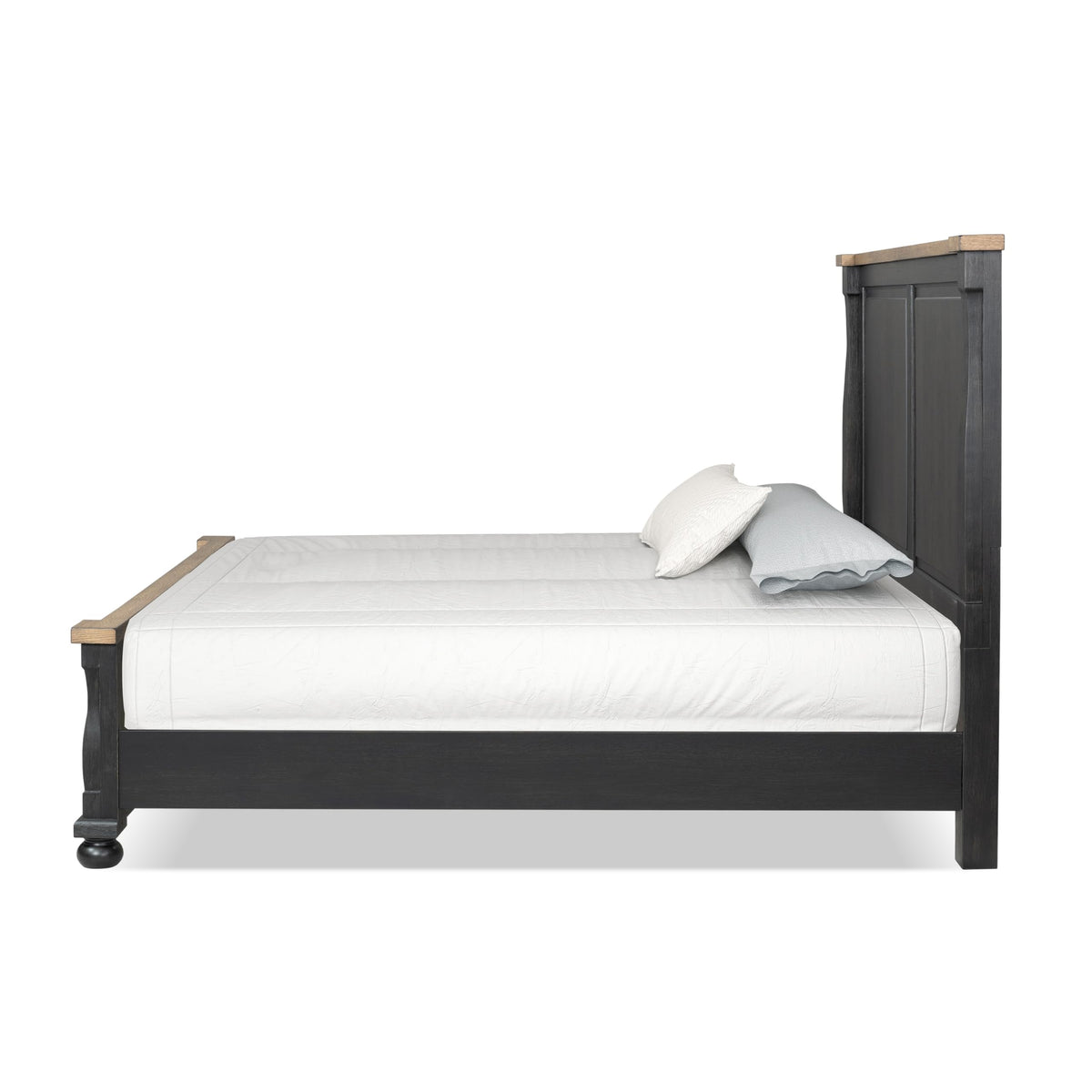 Furniture of America Narella Modern Farmhouse Solid Wood Bed Frame with Panel Headboard, Wooden Bedframe for Bedroom, Guest Room, Box Spring Required, Black/Rustic Oak, Queen