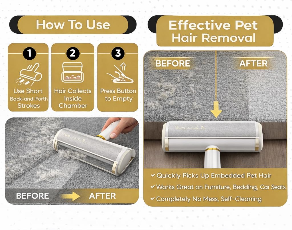 Paw Essence Pet Hair Remover & Reusable Lint Roller – Cat & Dog Hair Remover for Furniture, Couch, Carpet, Bedding, Clothes & Car – Portable Fur Remover Tool + Pet Hair Removal Glove Bundle
