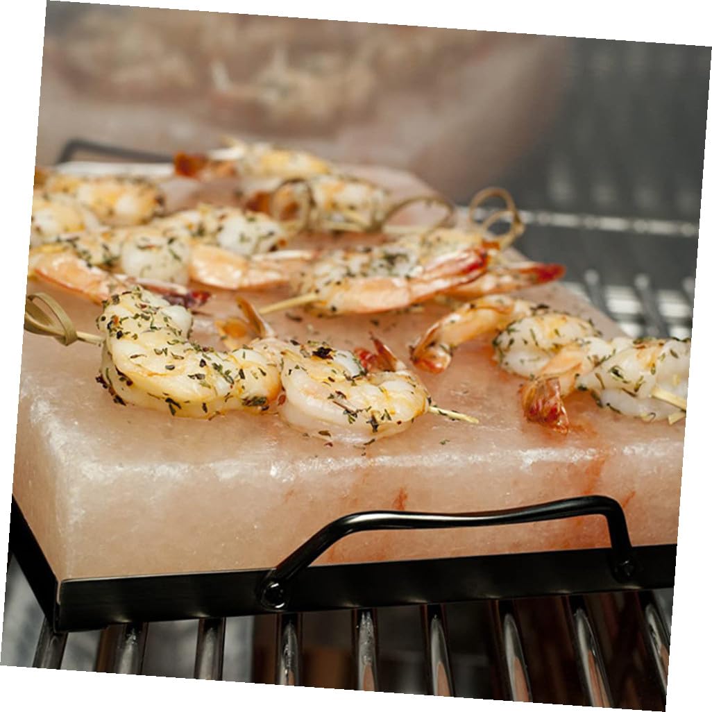 PRETYZOOM Black Enamel Salt Plate Rack for Barbecue Bbq Tool Stable Iron Grill Rack for Restaurant Home Kitchen Cooking Tray Compatible with Salt Block Slab Grilling