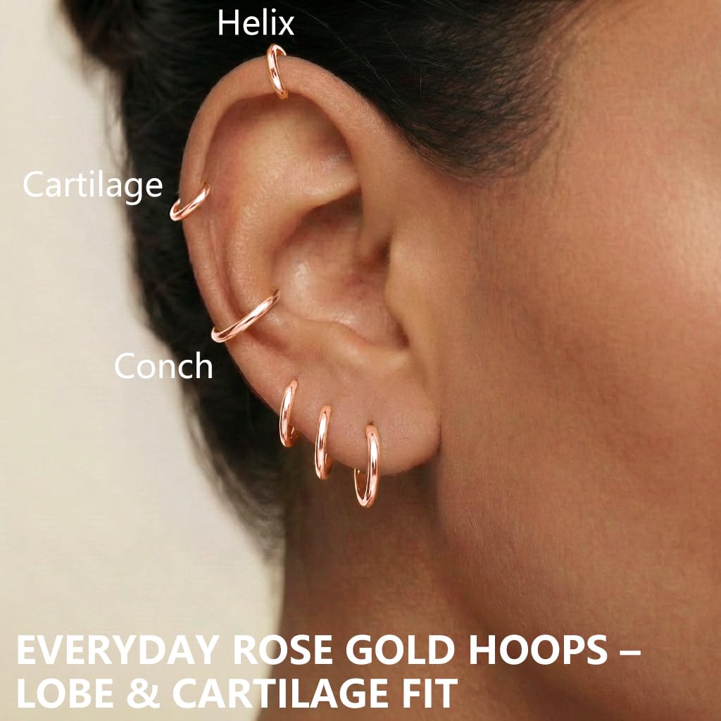 Gokeey Small Gold Huggie Hoop Earrings Set for Women 14K Gold Plated Hypoallergenic Lightweight Earrings for Sensitive Ears Everyday Earrings for Cartilage Piercings Rose Gold 4 Pair