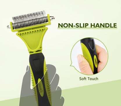 Pet Grooming Tool Bundle: Self-Cleaning Slicker Brush + Undercoat Rake + Comb