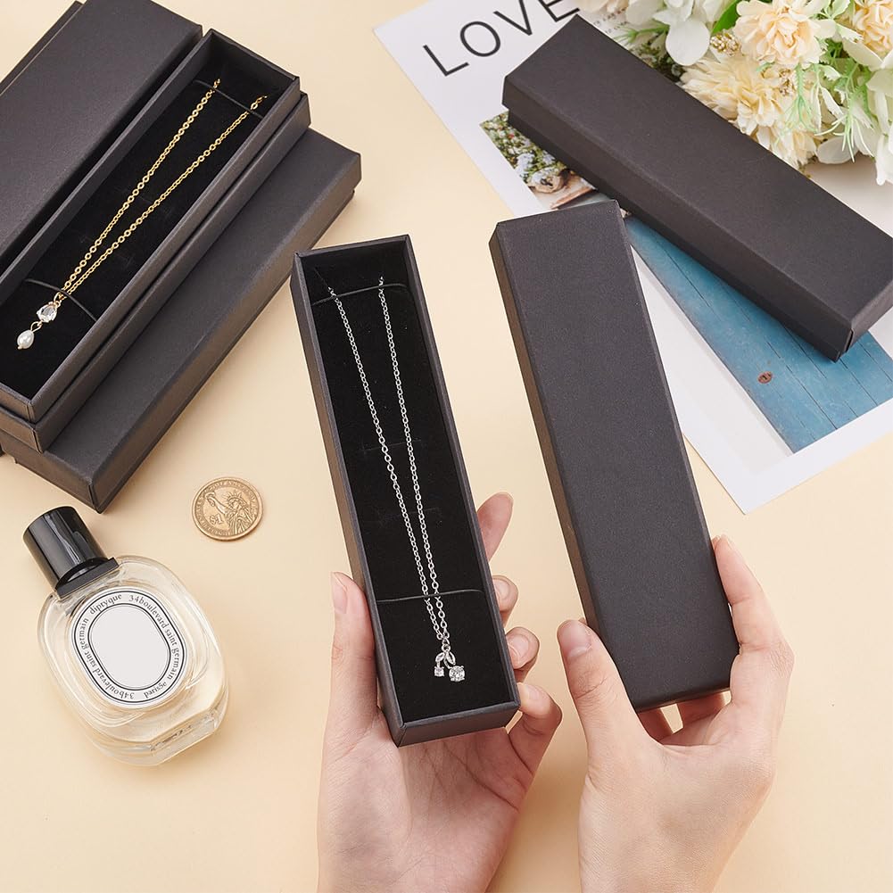 BENECREAT 12 Pack Black Necklace Cardboard Jewellery Box 7x1.7x1.3 Kraft Paper Box Long Jewellery Gift Box with Sponge for Necklace Jewelry, Valentine's Gift Packaging