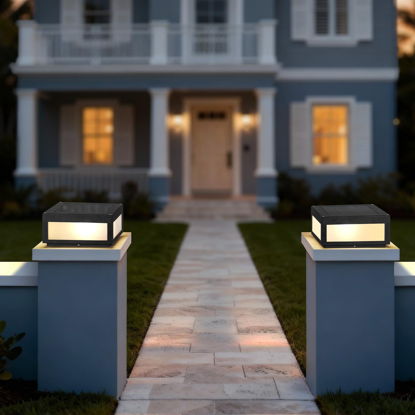 Smplhavn 11.81" Solar Post Lights Glass, 3000K LED Outdoor Lamp Post Light, IP54 Waterproof Solar Pillar Lights Outdoor, Dusk to Dawn Column Lighting for Posts Fence Outside Entrance Yard Driveway