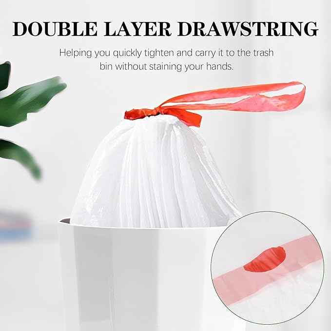 8 Gallon Plastic Trash Bags 330 Count White Drawstring Thick Garbage Bags