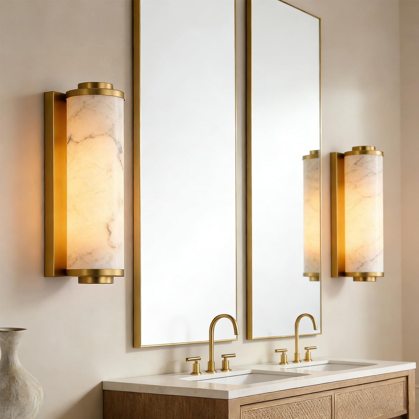 14" Gold Alabaster Wall Sconce, 3000k Warm Indoor/Outdoor Light Led wall Light, Art Deco Wall Lamp for Living Room, Bedroom, Bathroom, Hallway, and Stairs