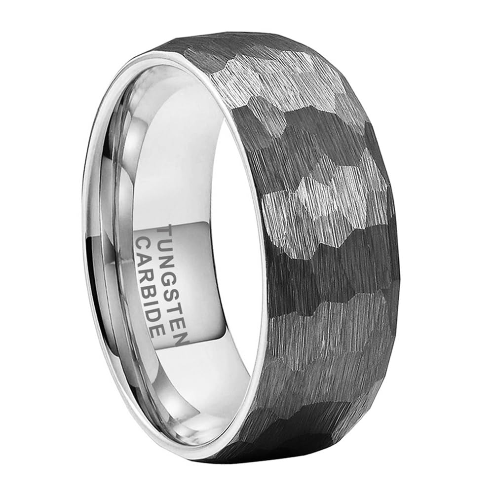 TUTISS 8mm Hammered Tungsten Rings for Men Women Fashion Engagement Wedding Bands Domed Matte Finish Comfort Fit Size 6