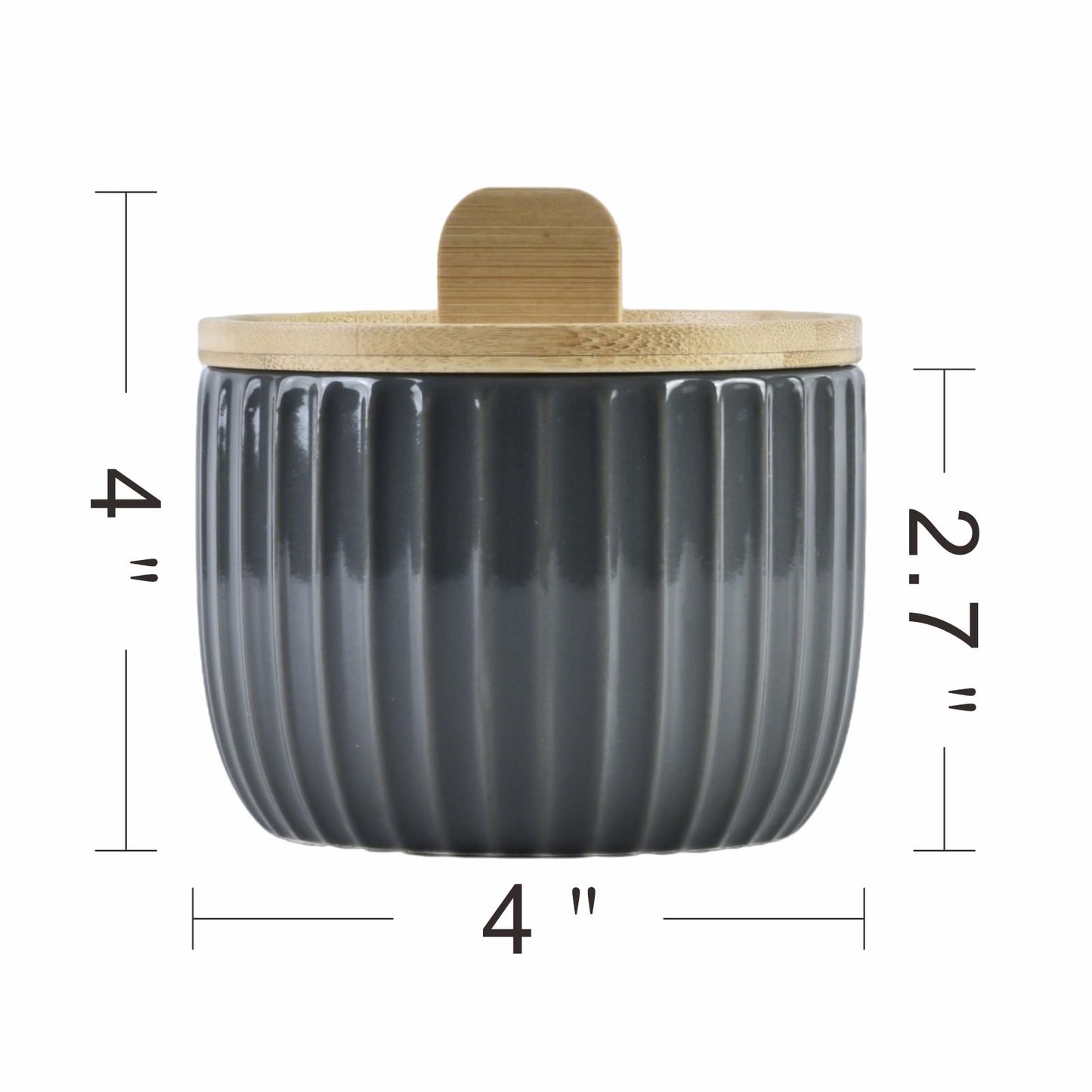 Lunavita Salt Cellar Keeper with Bamboo Lid, 14oz Big Capacity Ceramic Sugar Bowls Pepper Box, Crackle Glaze Seasoning Container Condiment Pot for Kitchen (Black Color)
