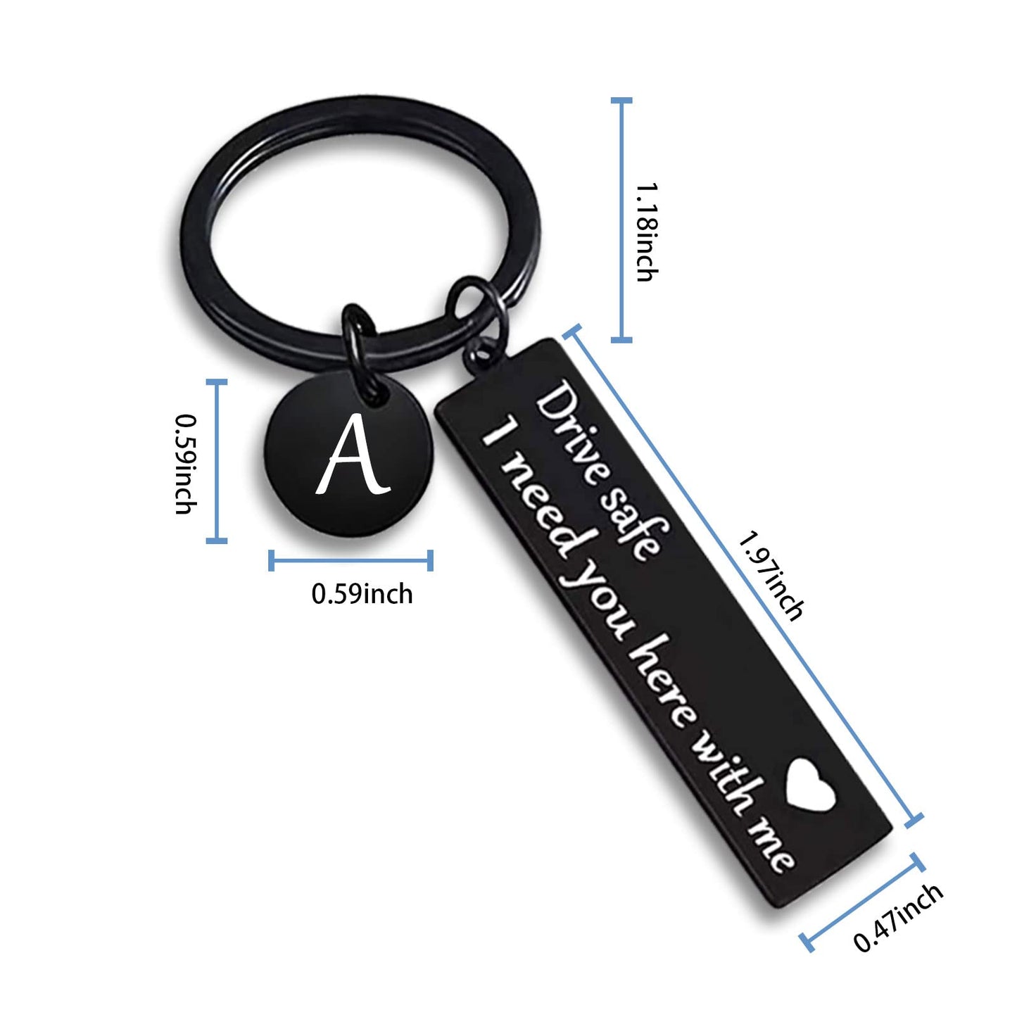 VICKHU drive safe keychain for boyfriend,26-letter keychain,gifts for boyfriend on bithday christmas valentines day (Black letter A)