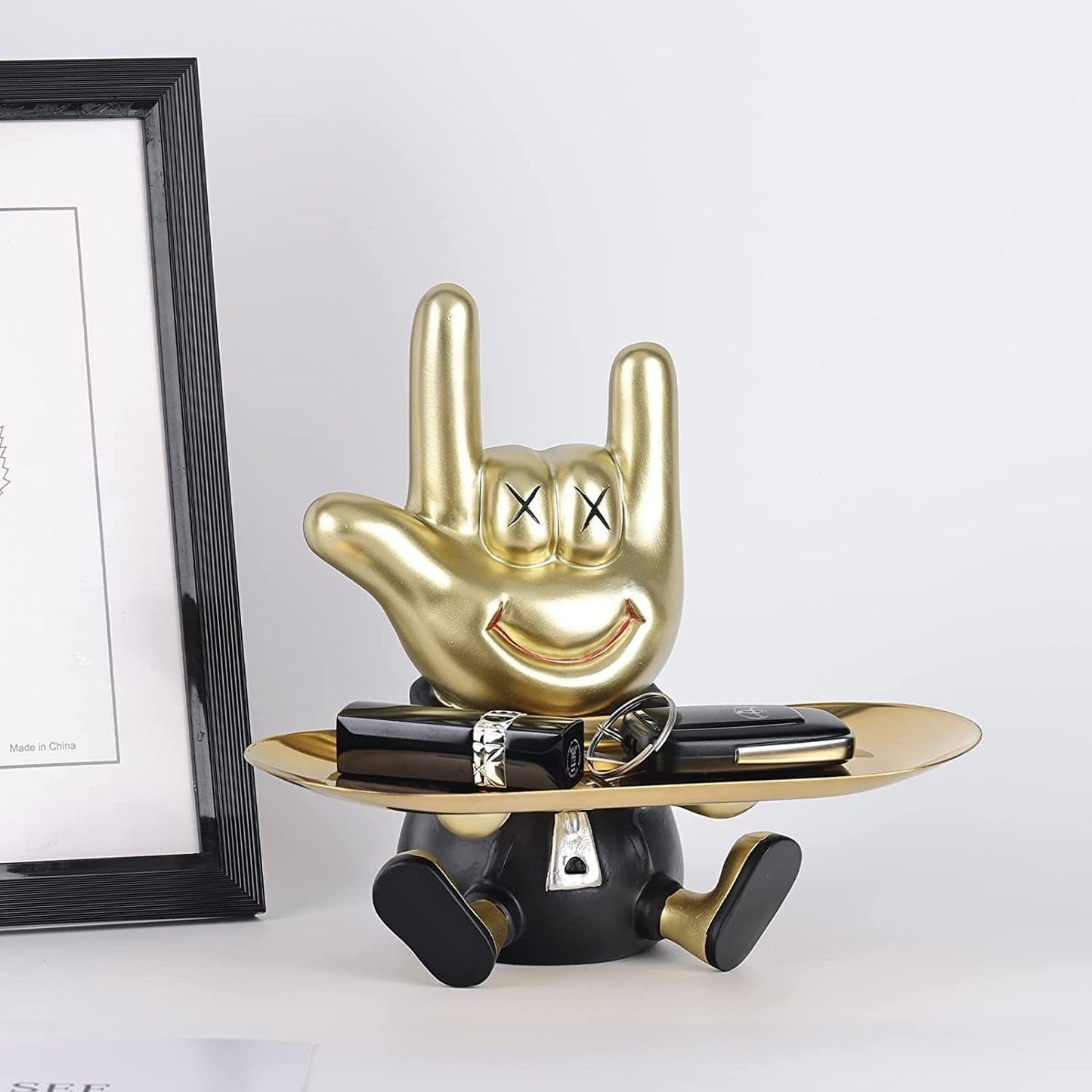 Zige Lily Resin Rock On Hand Gesture Tray Statue, Abstract Hand Sculpture for Home Decor, Office, Entryway on Table, Shelf, Cabinet and Desk