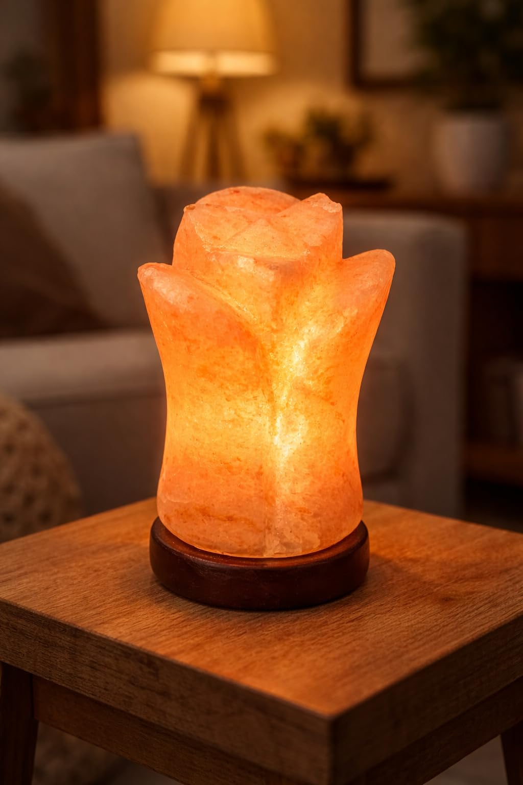 NatureBoost Himalayan Pink Salt Lamp – Flower Shape – Hand-Carved Natural Crystal Salt Rock with Wooden Base Ideal Gift & Home Décor