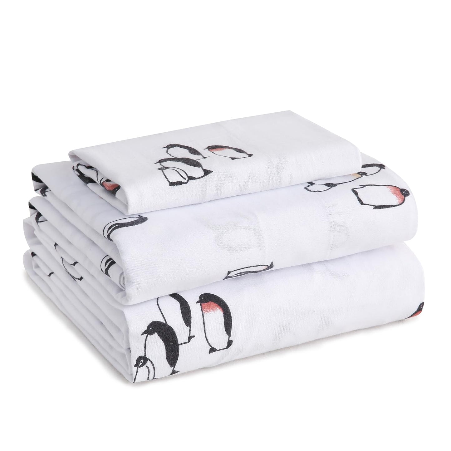 LONAVA 100% Cotton Flannel Sheet Set 4 Pieces, Heavy-Duty Fluffy Flannel Design, Thermal Lock Technology, 16 inch Deep Pocket Cozy Soft Bedsheets,(Twin,Peguin)