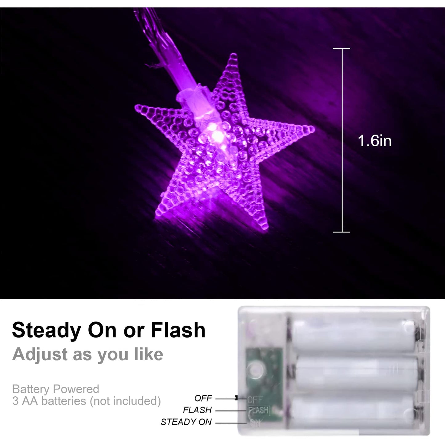ITICdecor Star Lights 15 FT 30 LED Battery Operated Indoor&Outdoor Twinkle Fairy String Lights for Xmas Tree (Purple)