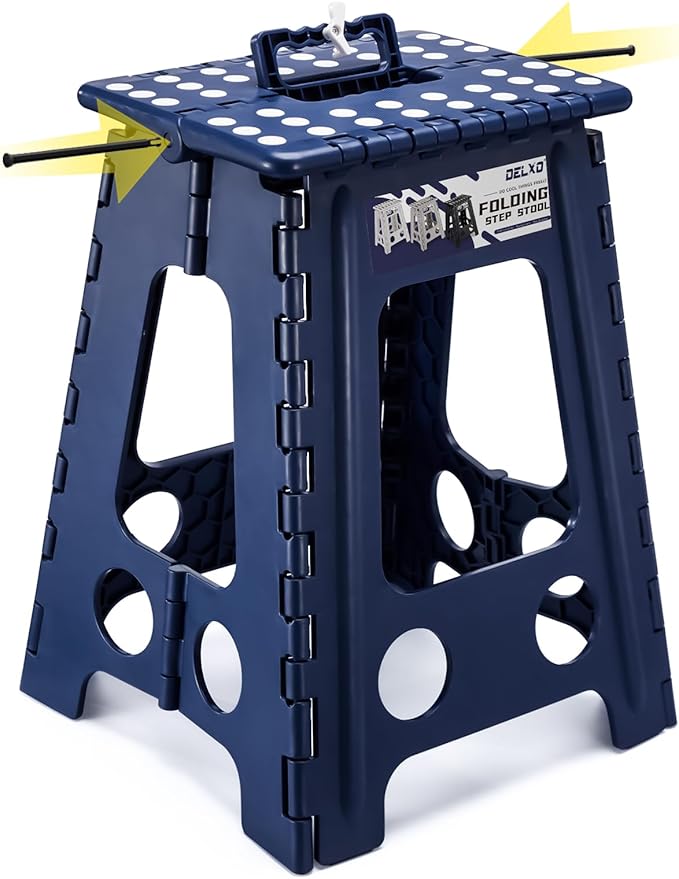Delxo Folding Step Stool 17.5 Inch,Heavy Duty Step Stools for Adults,Non Slip Folding Stool with Handle,Premium Portable Foldable Step Stool for Kitchen Bathroom Bedroom Up to 400LBS,(Royal Blue,1PC)