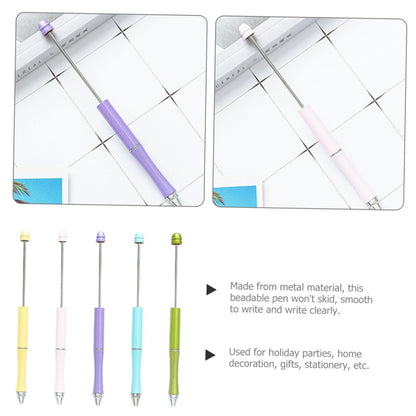 OSOLADY 5pcs Metal Ballpoint Pens Beaded DIY Craft Pen Set for Office School Daily Writing Adult and Household Use