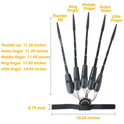 New Articulated Finger Extensions With Protective Glove, Halloween Fingers With Fingernails, Long Claw With Gloves, Scary and Flexible Skeleton Claws Hands (Black+Black Nail)