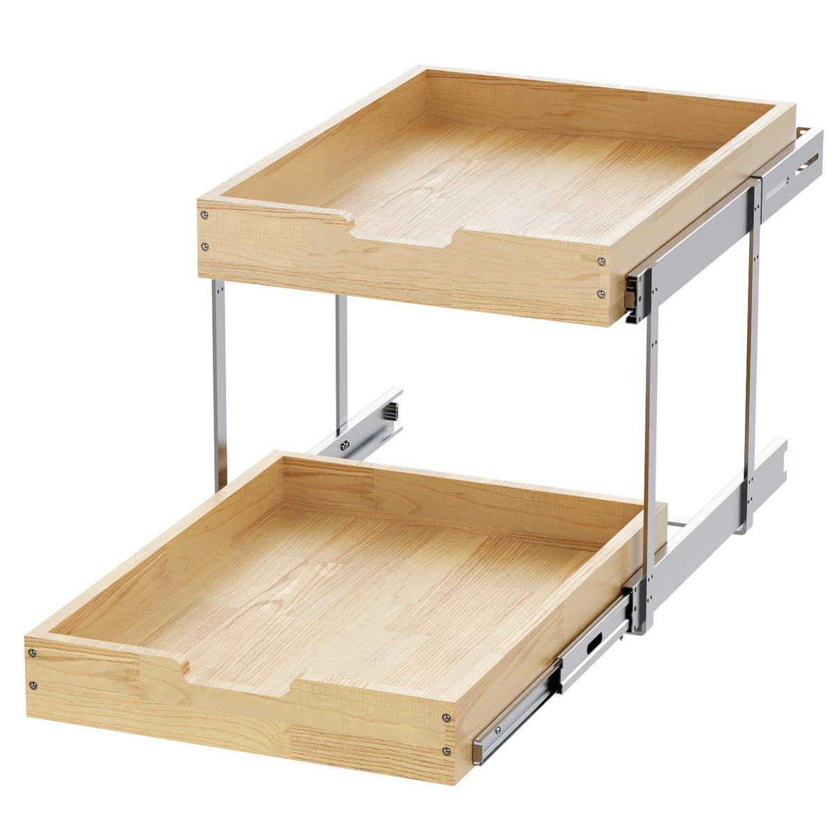 Sikarou Wood Pull Out Cabinet Organizer 2 Tie 23" W x 21" D, Heavy-Duty Sliding Drawers for Inside Cabinets Storage and Organization for Kitchen, Pantry, Bathroom