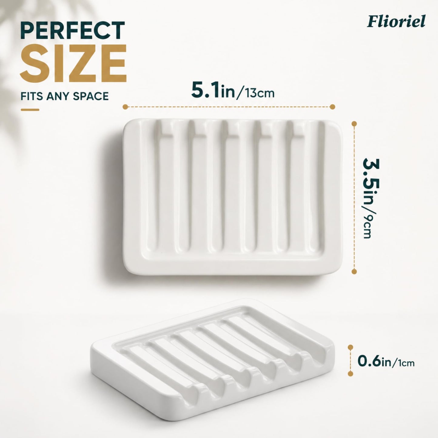Flioriel White Ceramic Soap Dish, Self Draining Soap Holder for Shower & Bathroom Sink, Porcelain Soap Tray with Anti-Slip Silicone Pads, Easy to Clean & Keep Soap Dry, Modern Minimalist (White)