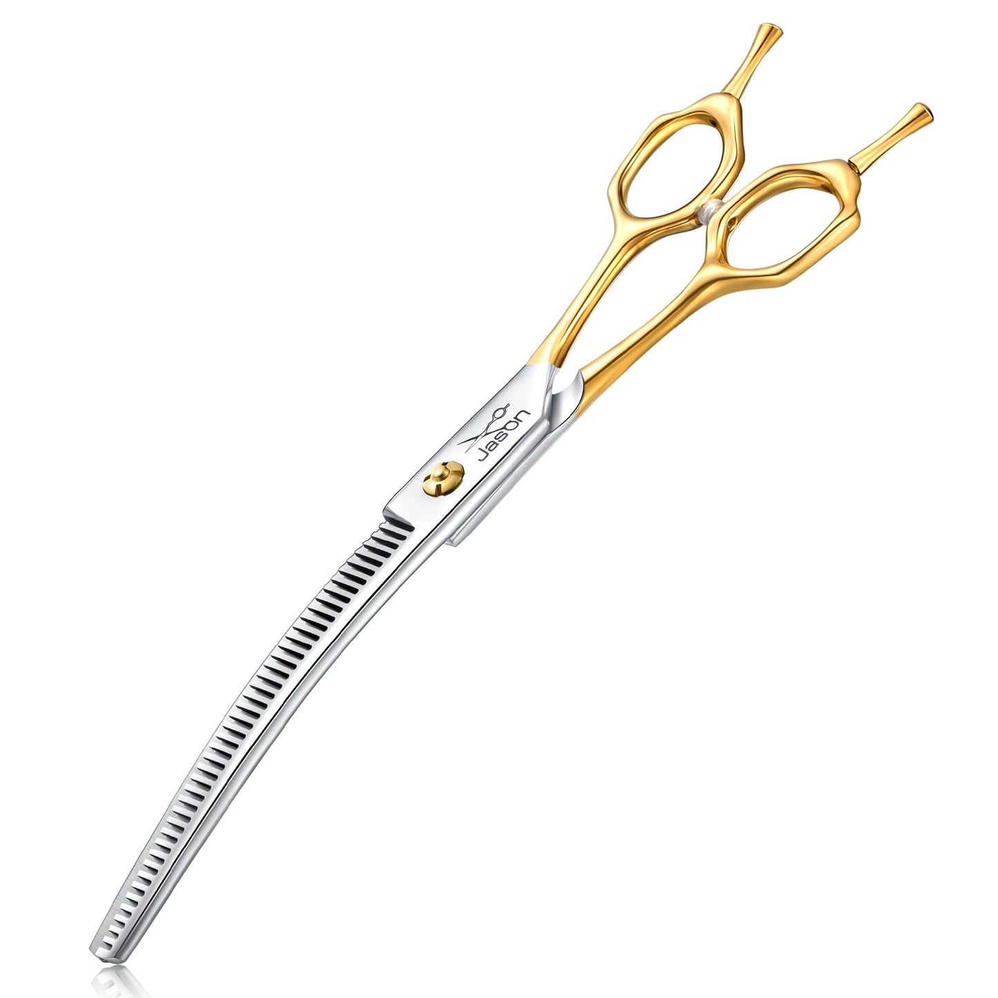 Jason 7.5 Inch Curved Thinning Scissors for Dog 43 Teeth Professional Downward Curved Blending Trimming Shears Japanese 440C Stainless Steel Dog Scissors with Symmetrical Handle