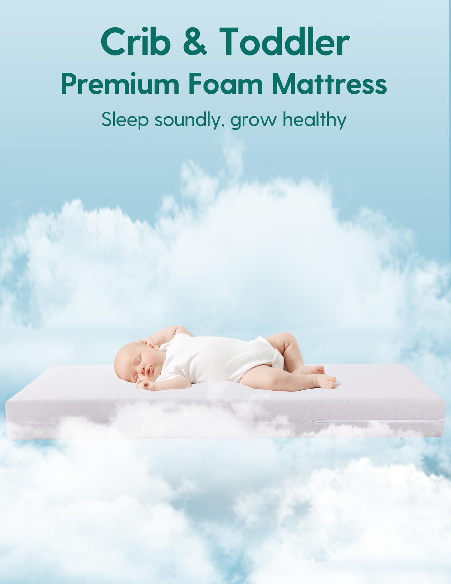 Babelio Memory Foam Crib Mattress Dual-Sided Baby Toddler Mattress Standard Size, Removable Waterproof Cover, CertiPUR-US Certified, Grey