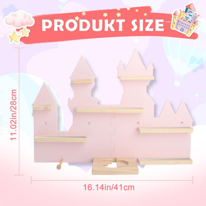 for Toniebox 2 and Toniebox 1 Tonie Shelf Wall Mounted Set,Tonies Figures Tonies Storage,Magnetic Wooden Floating Shelves Compatible with Tonie box Player Character for Children Room (pink-castles)