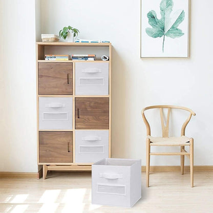 artsdi 13x13x13 storage cube bins (Set of 10) Fabric storage cubes with 10 Labels Window Cards & a Pen, storage cubes 13x13, Collapsible 13 inch cube storage bins, Cubby Organizer Boxes, White