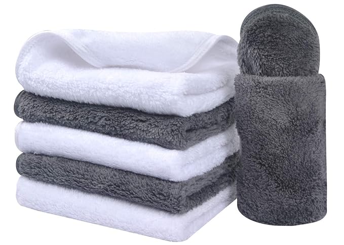 SINLAND Absorbent Coral Velvet Washcloth Ultra Soft Microfiber Face Towels 12 x