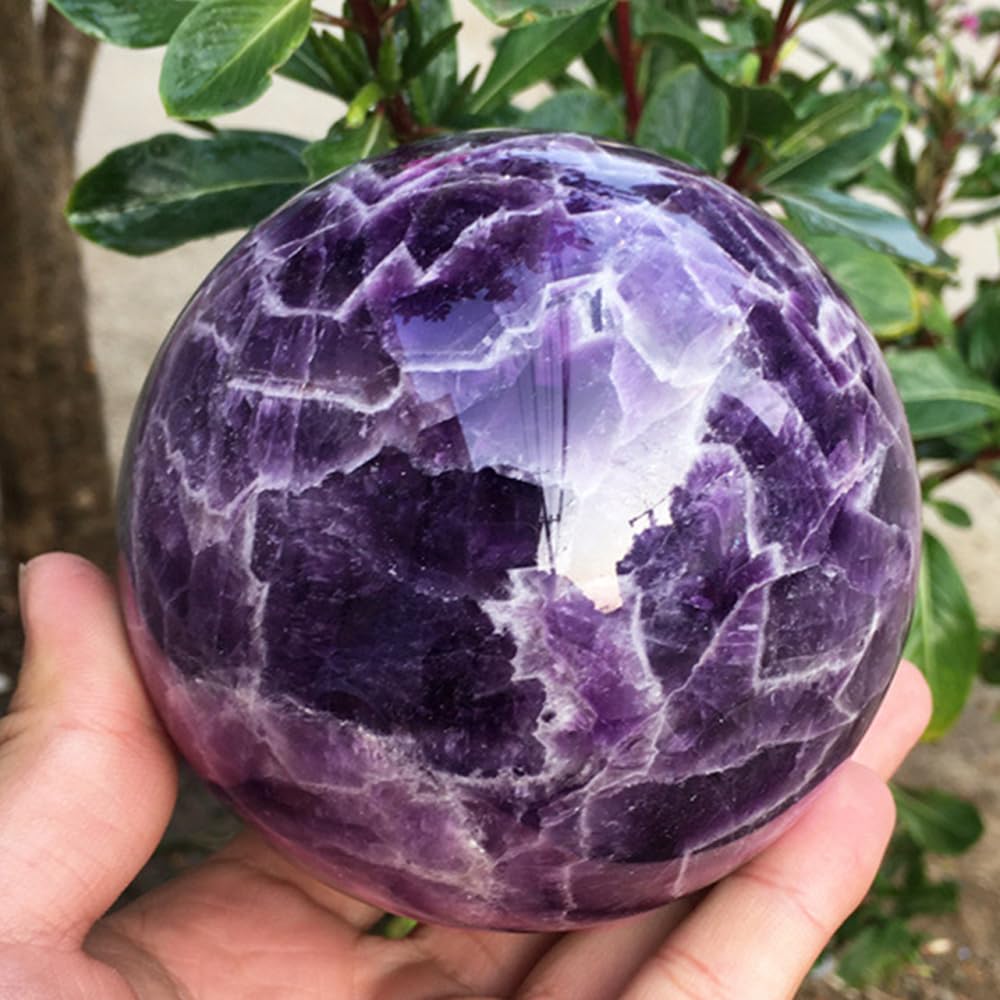 AierCrystal Natural Stone Crystal Sphere Feng Shui Home Decoration Ball Positive Energy Scrying Orb for Meditation Tool for Spiritual Space Purification Globe Diameter6-7cm Amethyst Sphere
