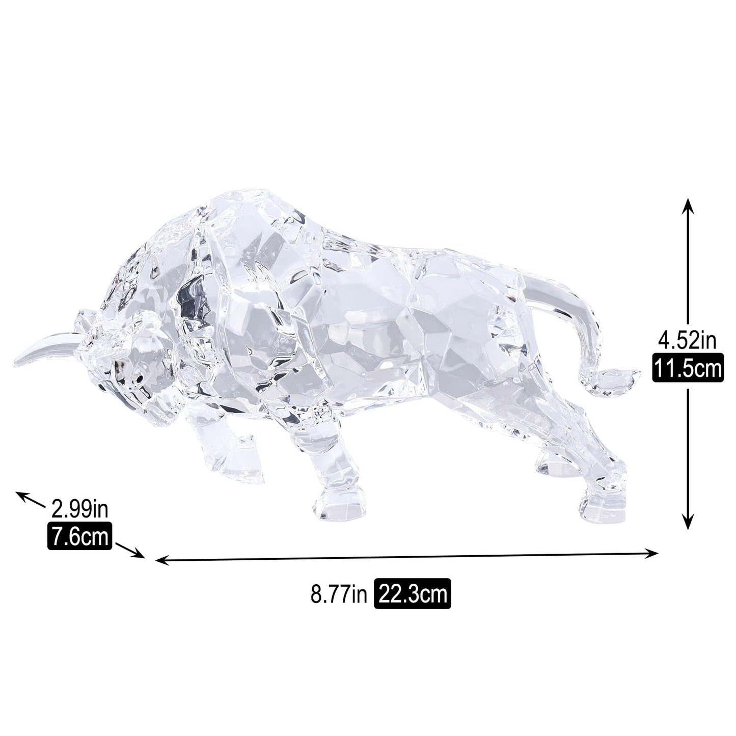 PlivBloom Fengsui Wall Street Bull Statue,Geometric Ornaments Sculpture,Acrylic Bull Figurine Suitable Gifts for Stock Market Lovers, Crystal Figures for Desk Ornaments,Tv Stand Knick Knacks (White)