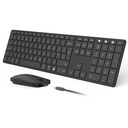 seenda SKM64-3 Wireless Bluetooth Keyboard Mouse, Multi - Device Ultra Slim Rechargeable Wireless Mouse and Keyboard Set for Windows, Mac OS, Laptop, iPad, Tablet, QWERTY UK Layout, Black