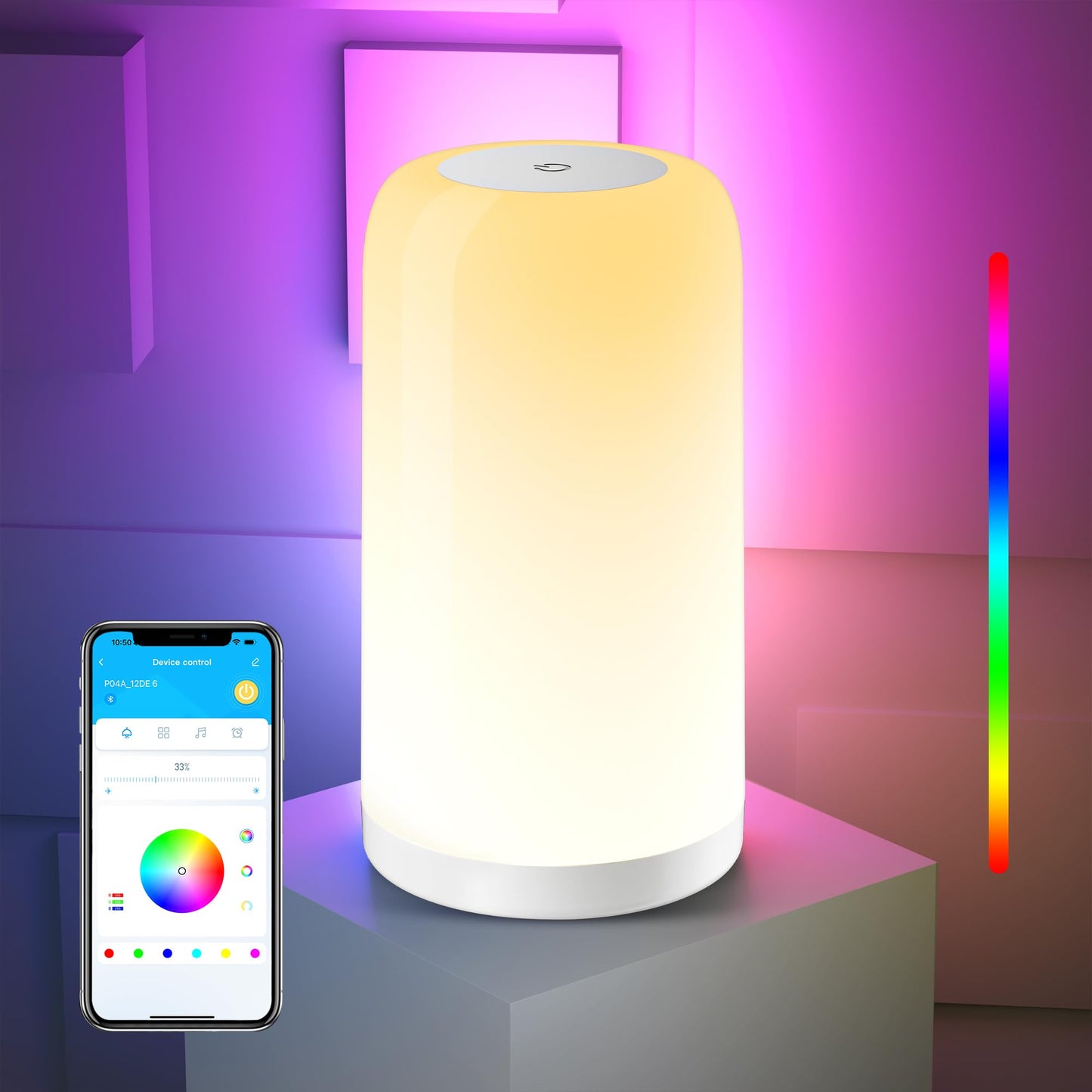 VOLIVO Smart Touch Bedside Table Lamp, Dimmable Night Lamp, Plug-in Table Lamp, Timing Function via Bluetooth Connection APP, Suitable for Living Room, Bedroom, Nursery, Office - Home Decoration Gift.