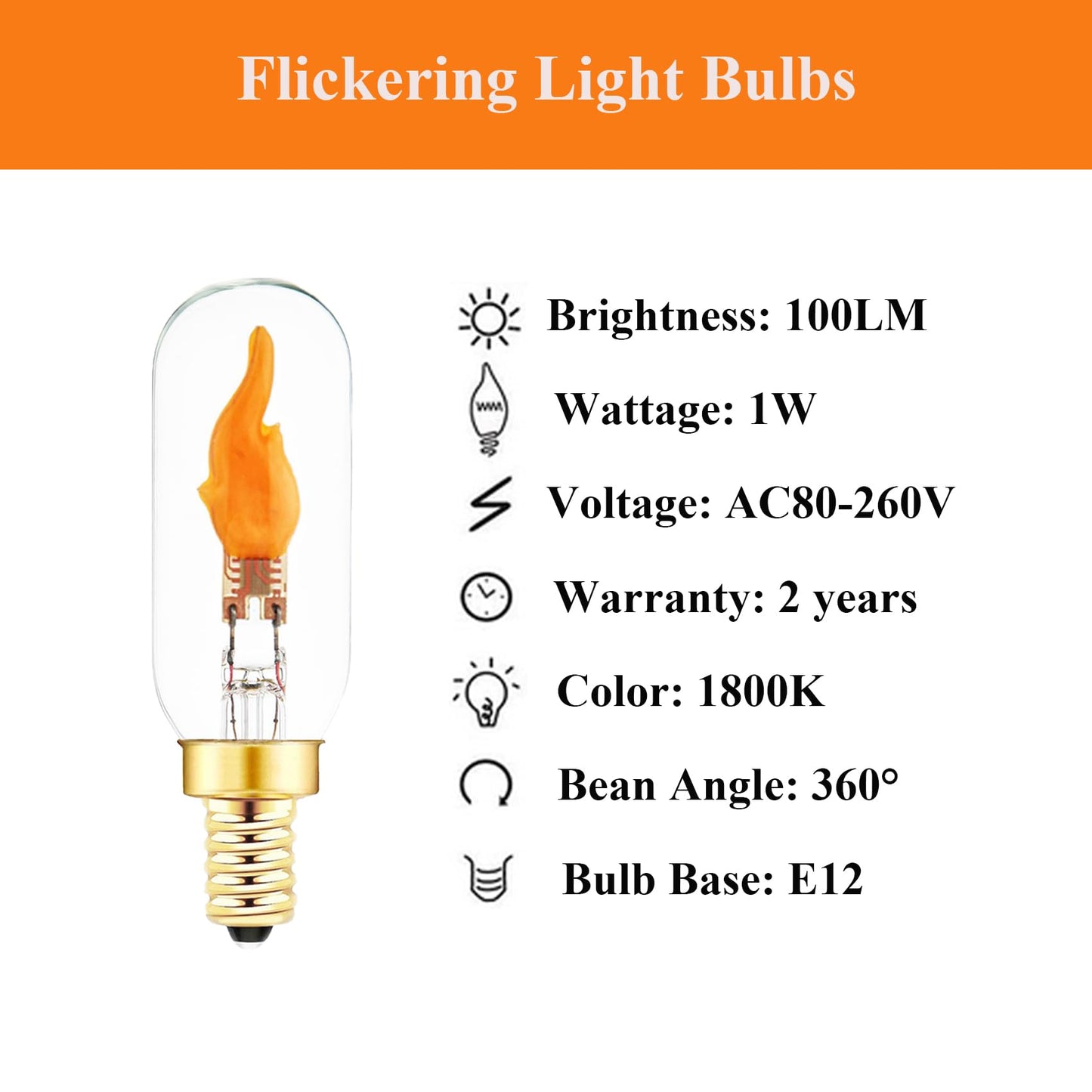 SHUWDKAR E12 Flickering Flame Bulb, Realistic Flame Effect LED Chandelier Candelabra Base, 2 Pack