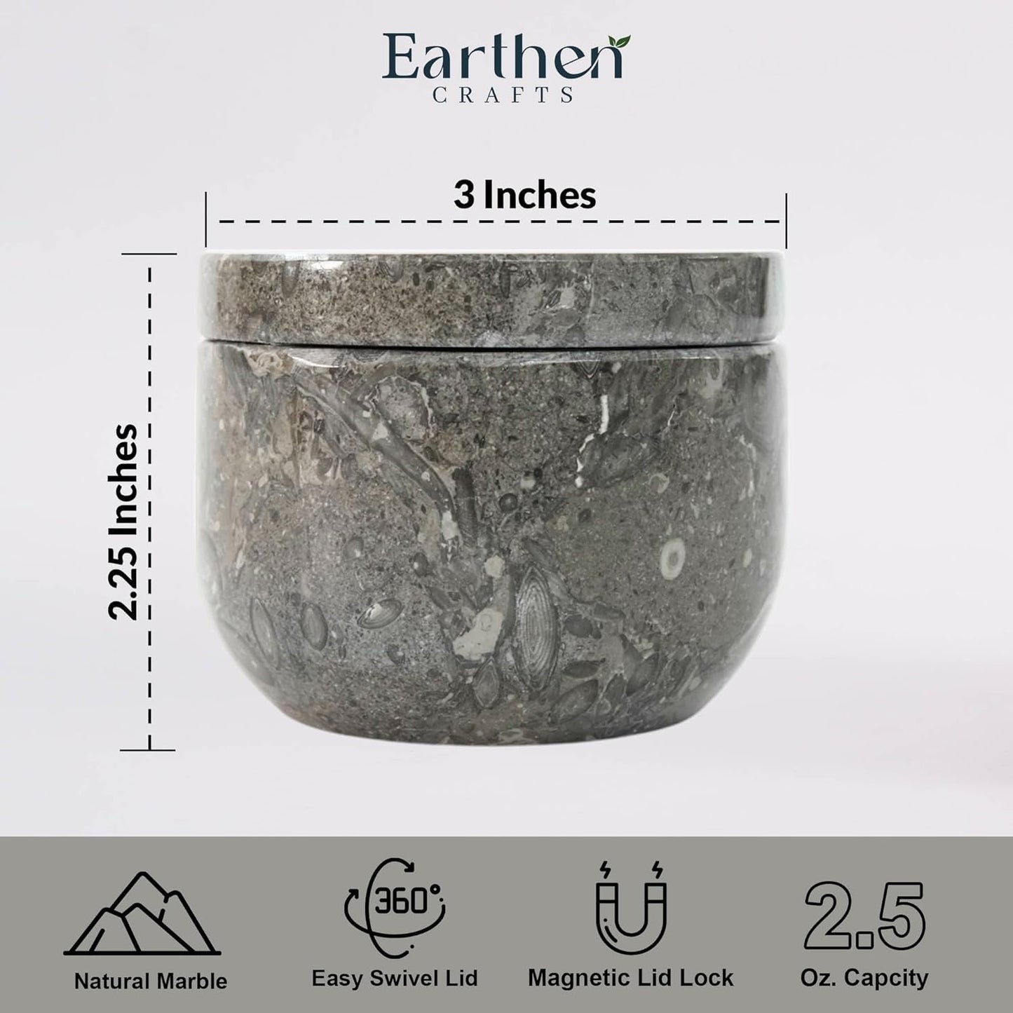EARTHEN CRAFTS Marble Salt Cellar with Swivel Lid 3 Inch Salt Box Oceanic Mini Salt and Spice Jar Storage Magnetic Lock Container, Salt Crock for Sea Salt, Flaky Salt, and Sugar