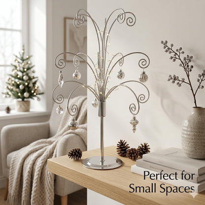 HOHIYA 20” Ornament Display Stand Chrome Silver Metal Hanging Tree Holder for Swarovski Crystal Glass Ornaments Tabletop Christmas Halloween Easter Decoration Display Rack
