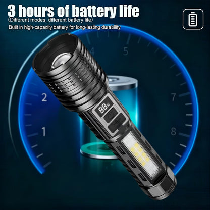 1PC/2PCS high Brightness Rechargeable LED flashlights, with a Total of 7 Modes, COB Side Light - red Blue Flash with Digital Display Function, Gift Box Set, Suitable for Emergency situations (2)