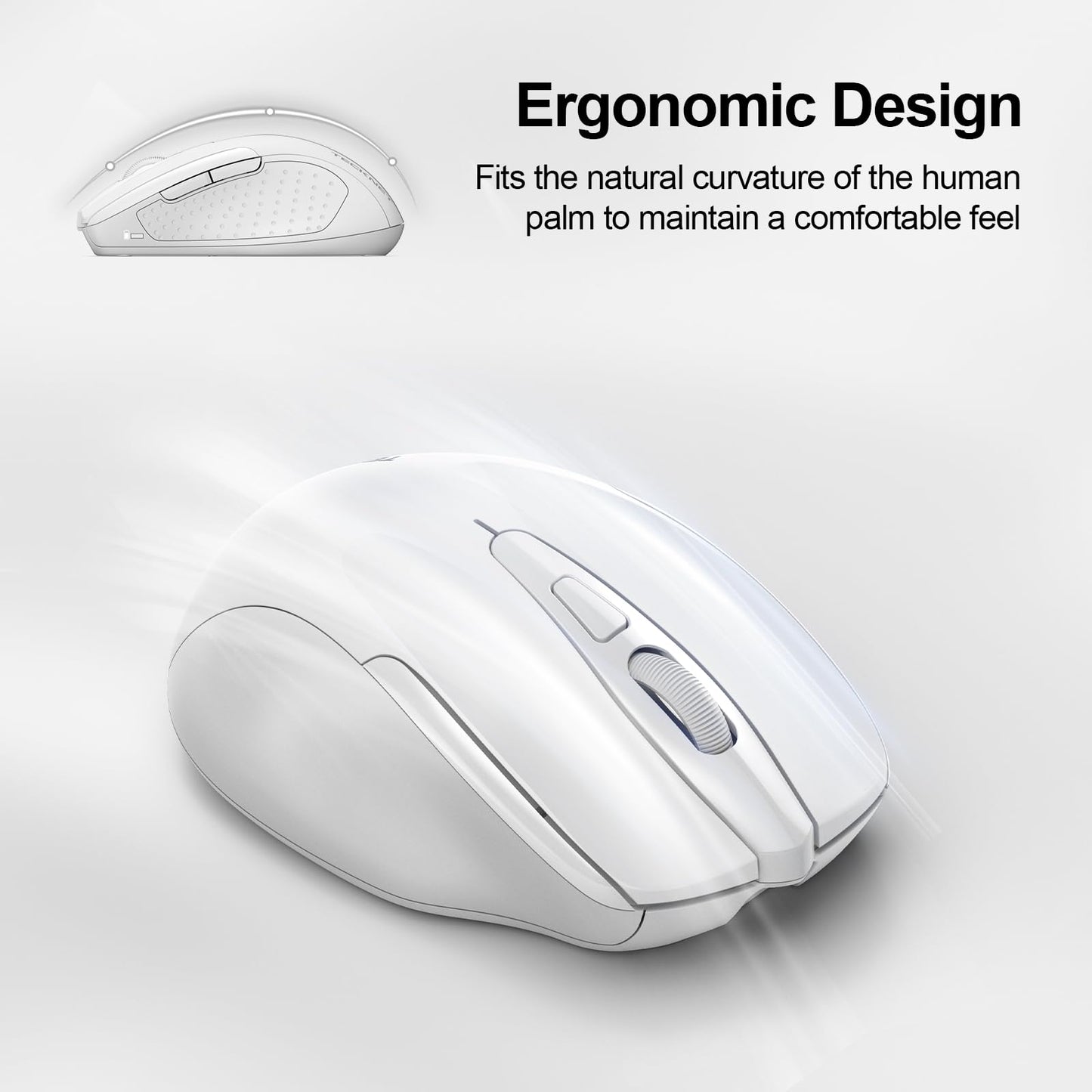 TECKNET Wireless Mouse Rechargeable, 2.4G USB-A Silent Mouse, Quiet Click, 6 Adjustable 4800 DPI, Cordless Computer Mice, Ergonomic Mice for Laptop, 6 Buttons for Chromebook, Ergo Grip - Black