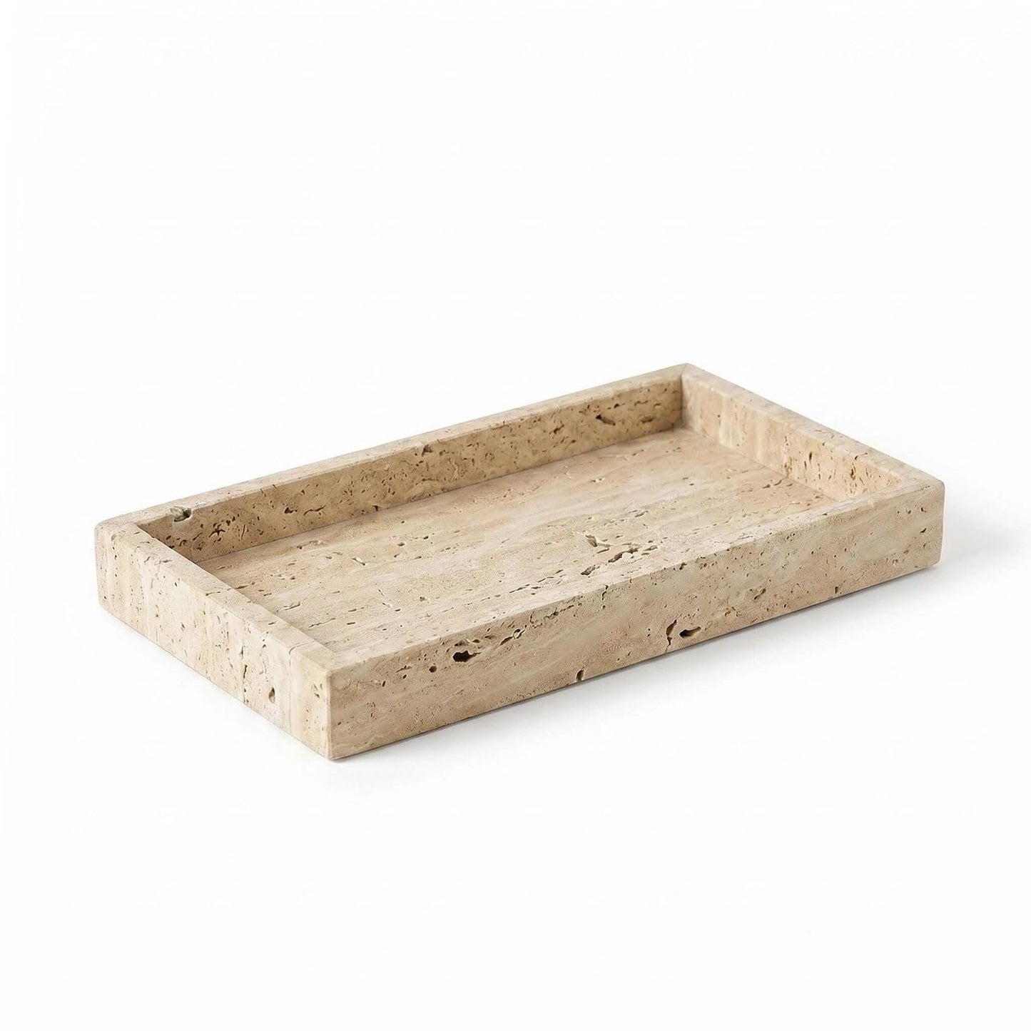 AUSAULAC Natural Travertine Tray Heavyweight Stone Vanity Tray for Bathroom Countertop, Coffee Table & Dresser - Handcrafted Rectangular Organizer(Beige Travertine, 9.84" x 4.72" x 1.18")