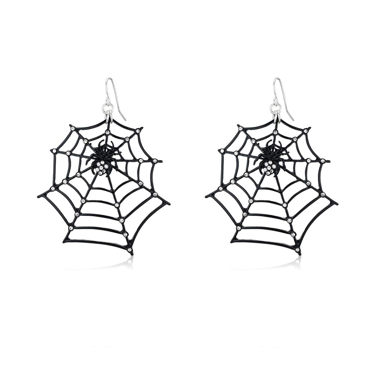 1 Pair Big Spider Web Earrings for Women Black Spider Rhinestone Dangle Drop Earrings Halloween Party Costume Accessories Jewelry Birthday Gifts