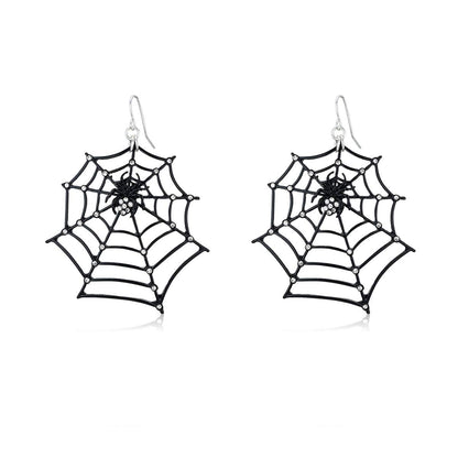 1 Pair Big Spider Web Earrings for Women Black Spider Rhinestone Dangle Drop Earrings Halloween Party Costume Accessories Jewelry Birthday Gifts