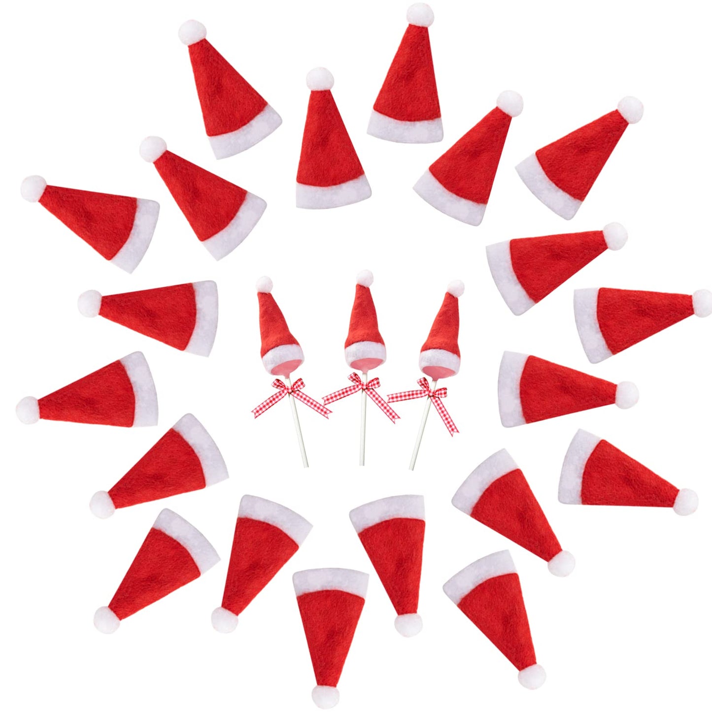 Biubee 36 Pcs Mini Santa Hats- Christmas Lollipop Hat for Crafts- Mini Santa Claus Hat Wine Bottles Cover for Christmas Silverware Holders Table Dinner Decorations