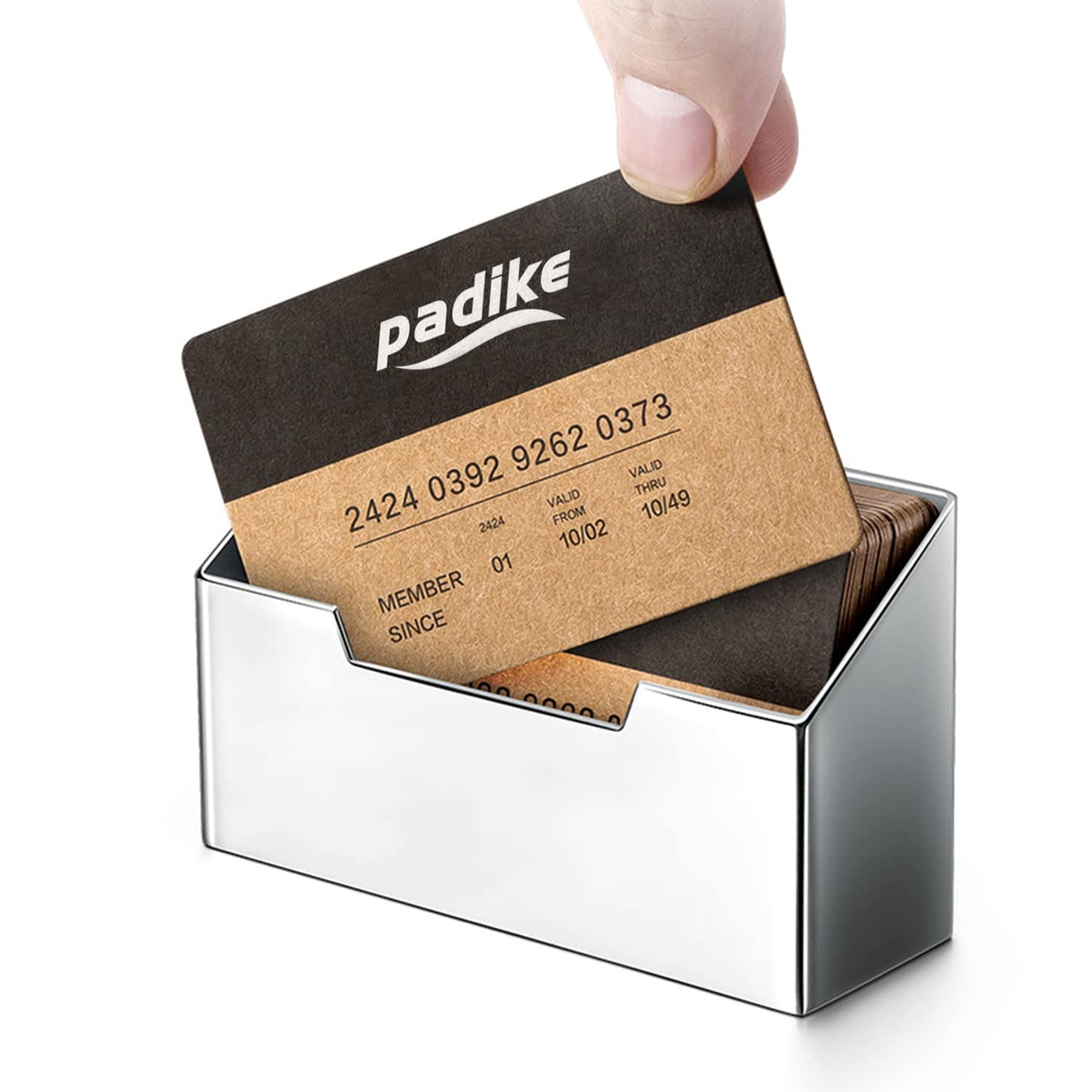 Padike Stainless Steel Business Card Holder - Brushed Metal Desk Organizer for Office & Home, Modern Business Card Stand Display (Holds 50 Cards) - Minimalist & Durable