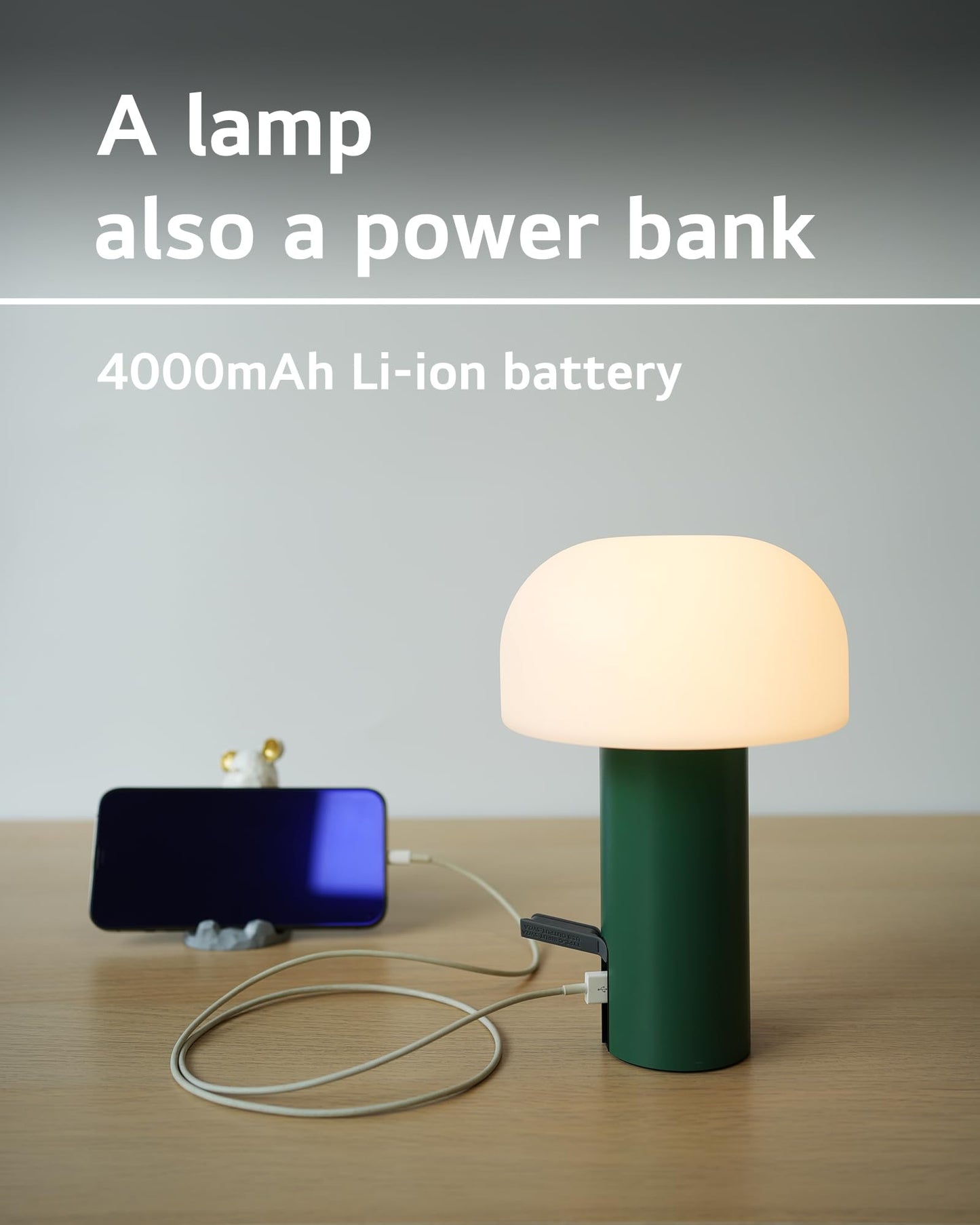 WEILAILUX Cordless Mushroom Table Lamp, Waterproof Shower Lamp, Battery Operated Table Lamp Rechargeable, Touch Dimmable Night Light for Bedroom/Patio/Camping/Dinning/Outdoor (Green)