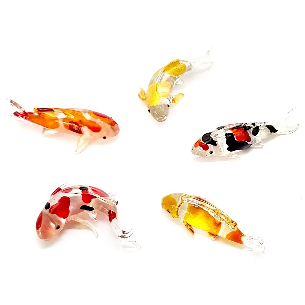 (Bundle of 5) Handmade Carp Fish Koi Fish Family Figurine Art, Cool Stuff, Miniature Aquatic Animals, Home or Garden Decor Gift Ideas - No.1