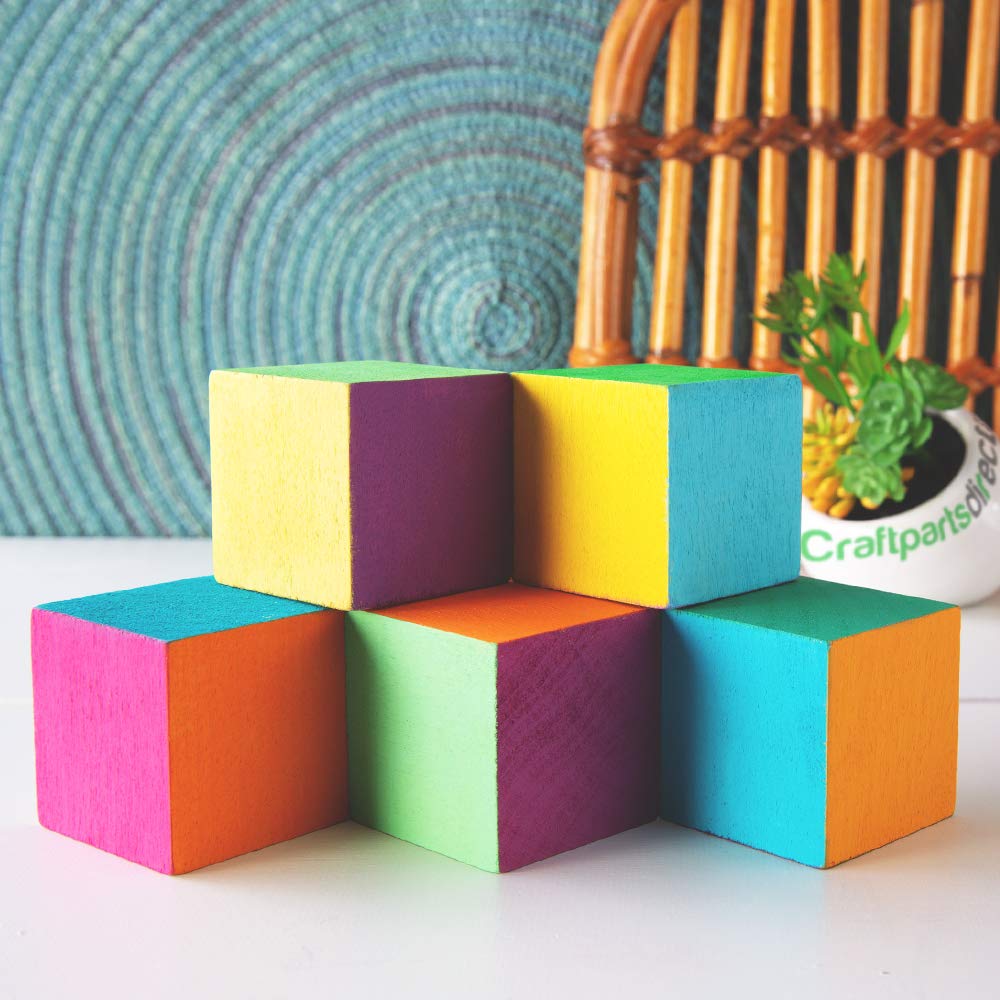 1.5 inch Wood Blocks - Natural Unfinished Craft Wooden Cubes -by CraftpartsDirect - 10 Pack