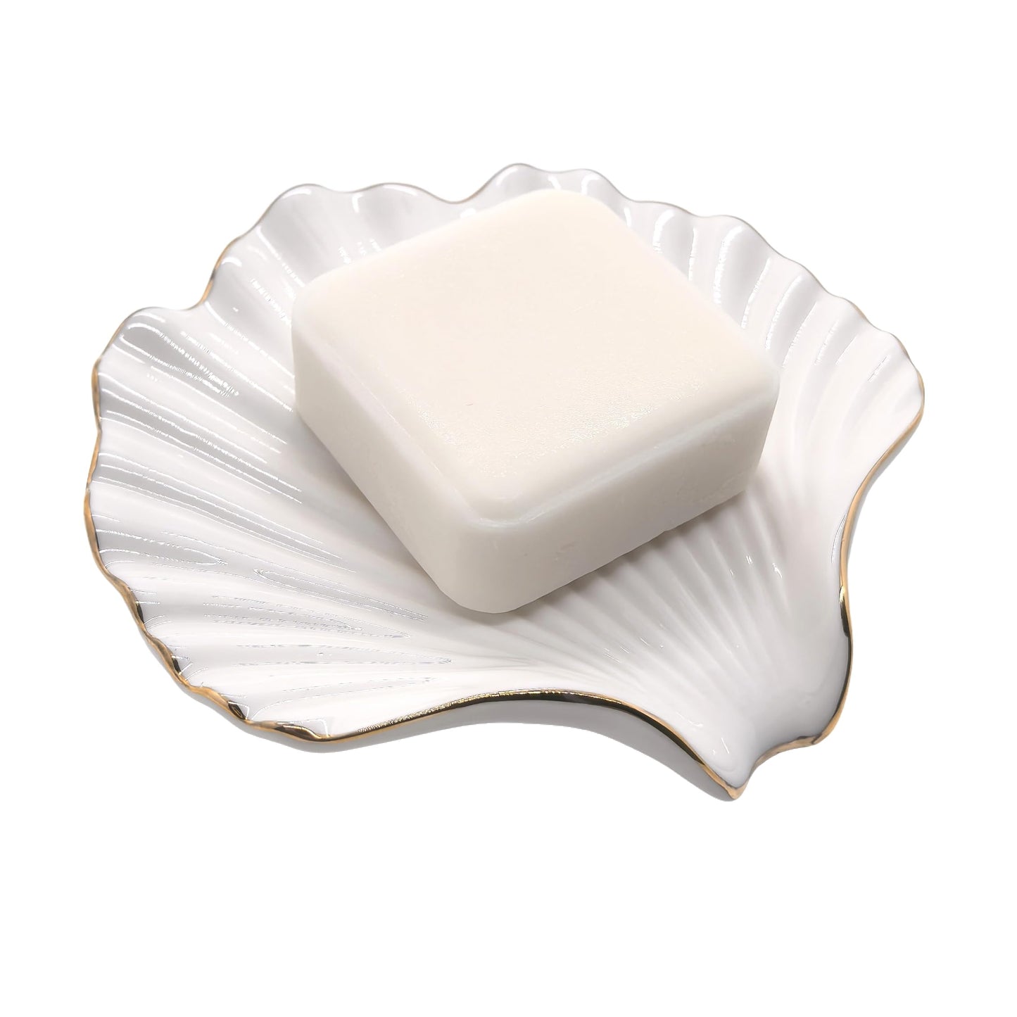 Ceramic Soap Dish Self-Draining Lotus Leaf Soap Holder Soap Saver for Bathroom,Kitchen,Sink,Bathtub(Shell White)