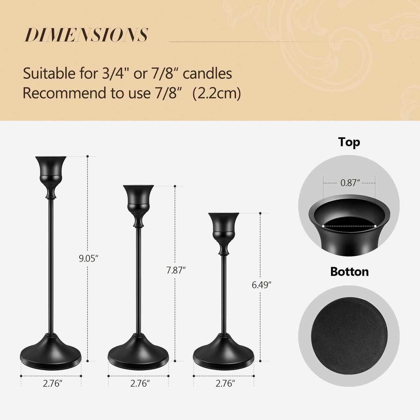 Candlestick Holders 6 PCS Metal Taper Candle Holders, KSWING Black Candle Stick Holders Set, Perfect for Table Centerpiece Mantel Party Wedding Christmas Home Decor, Set of 6