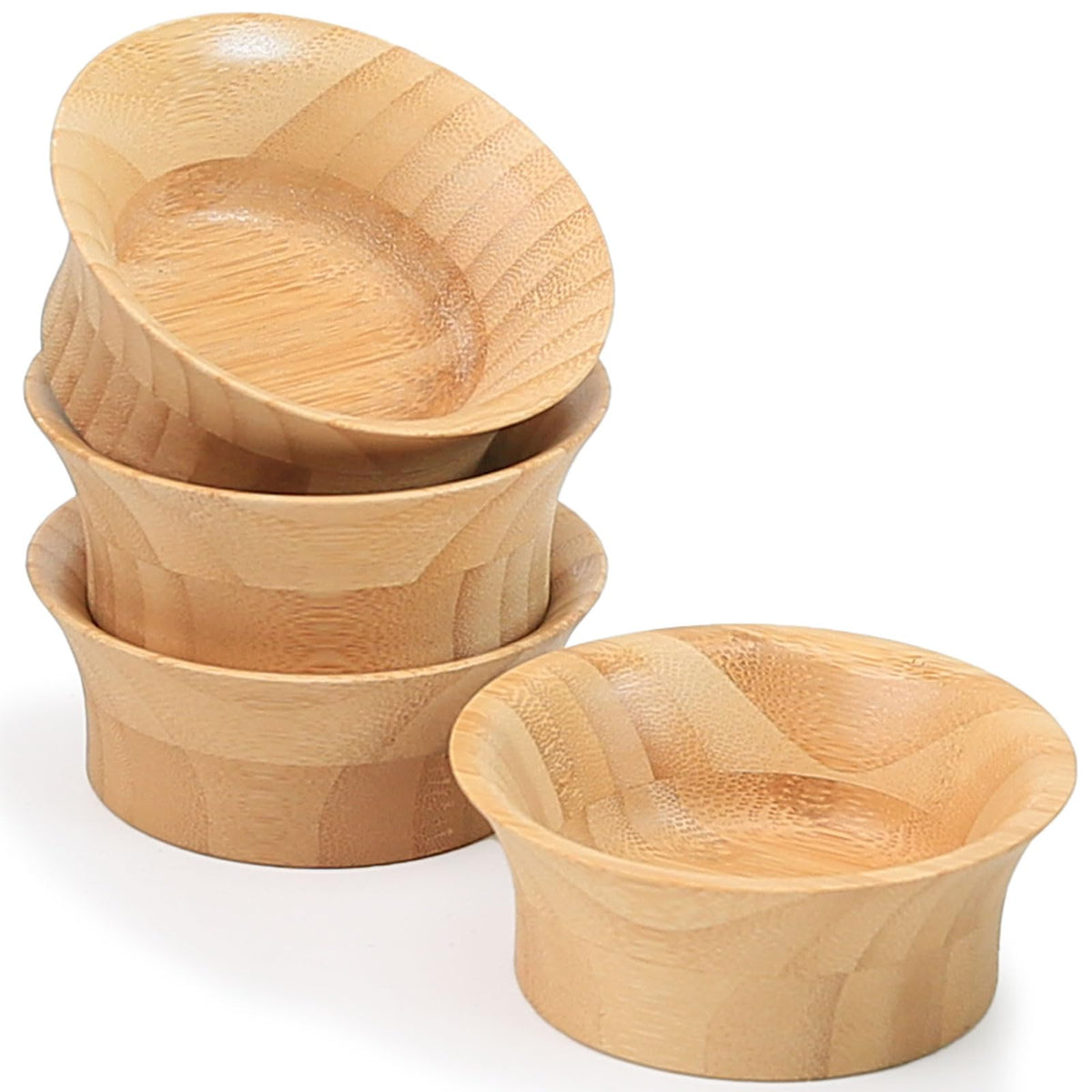 ZTHapwa Bamboo Wooden Bowls, 4.7 OZ Serving Fruit Snack Bowls for Dinnerware Kitchen, Handmade Pinch Bowl Ramekins for Side Dishes/Dessert/Condiment, Set of 4