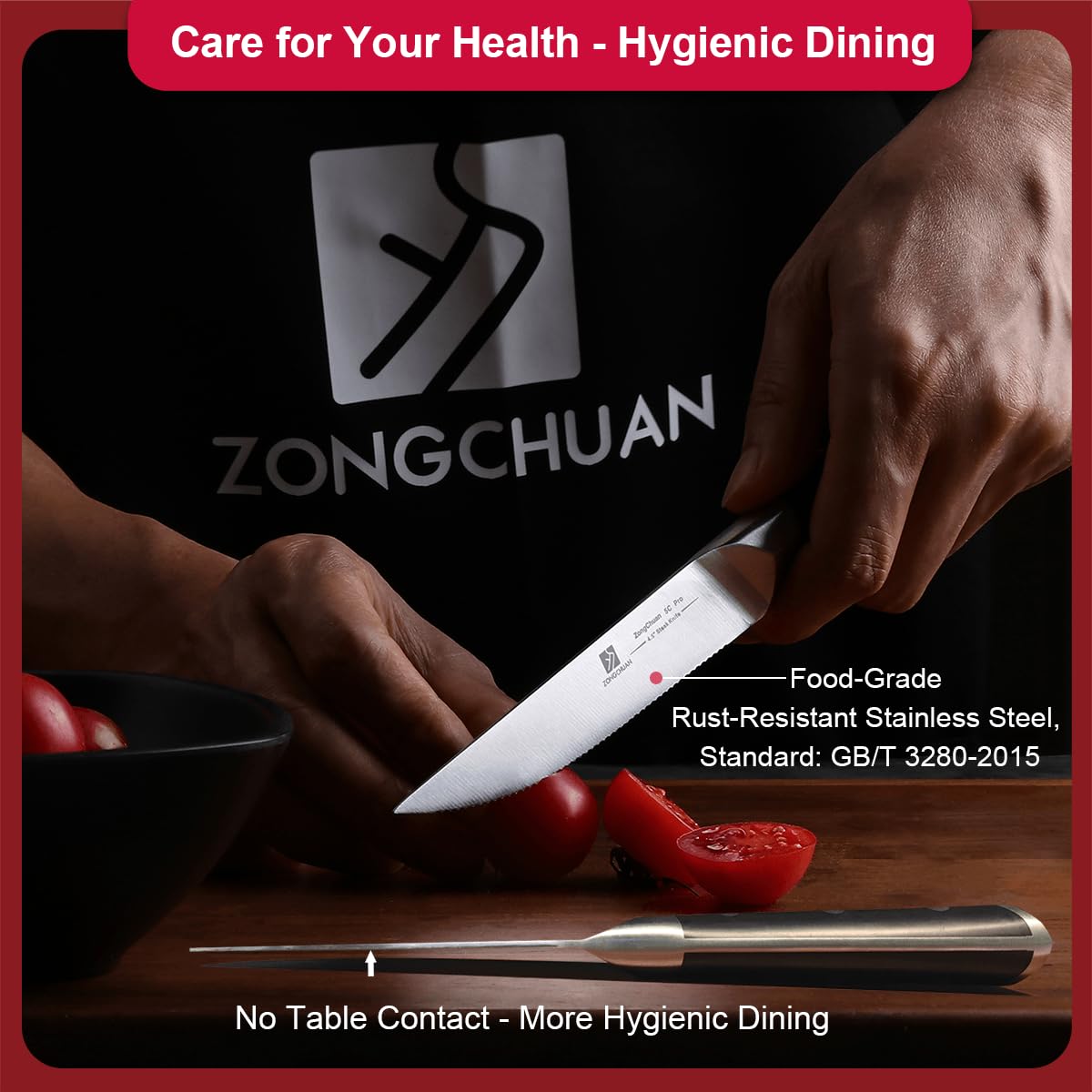zongchuan Steak Knife,4.5inch Steak Knives Set of 2,High-Carbon Stainless Steel Knife Set,Serrated Blade Sharp Knives,Dishwasher Safe,Ergonomic Black Handel,Full Tang Design With Excellent Gift