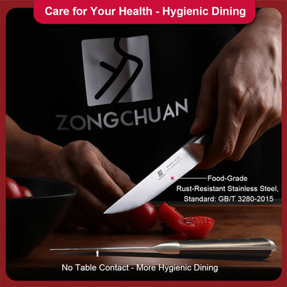 zongchuan Steak Knife,4.5inch Steak Knives Set of 2,High-Carbon Stainless Steel Knife Set,Serrated Blade Sharp Knives,Dishwasher Safe,Ergonomic Black Handel,Full Tang Design With Excellent Gift