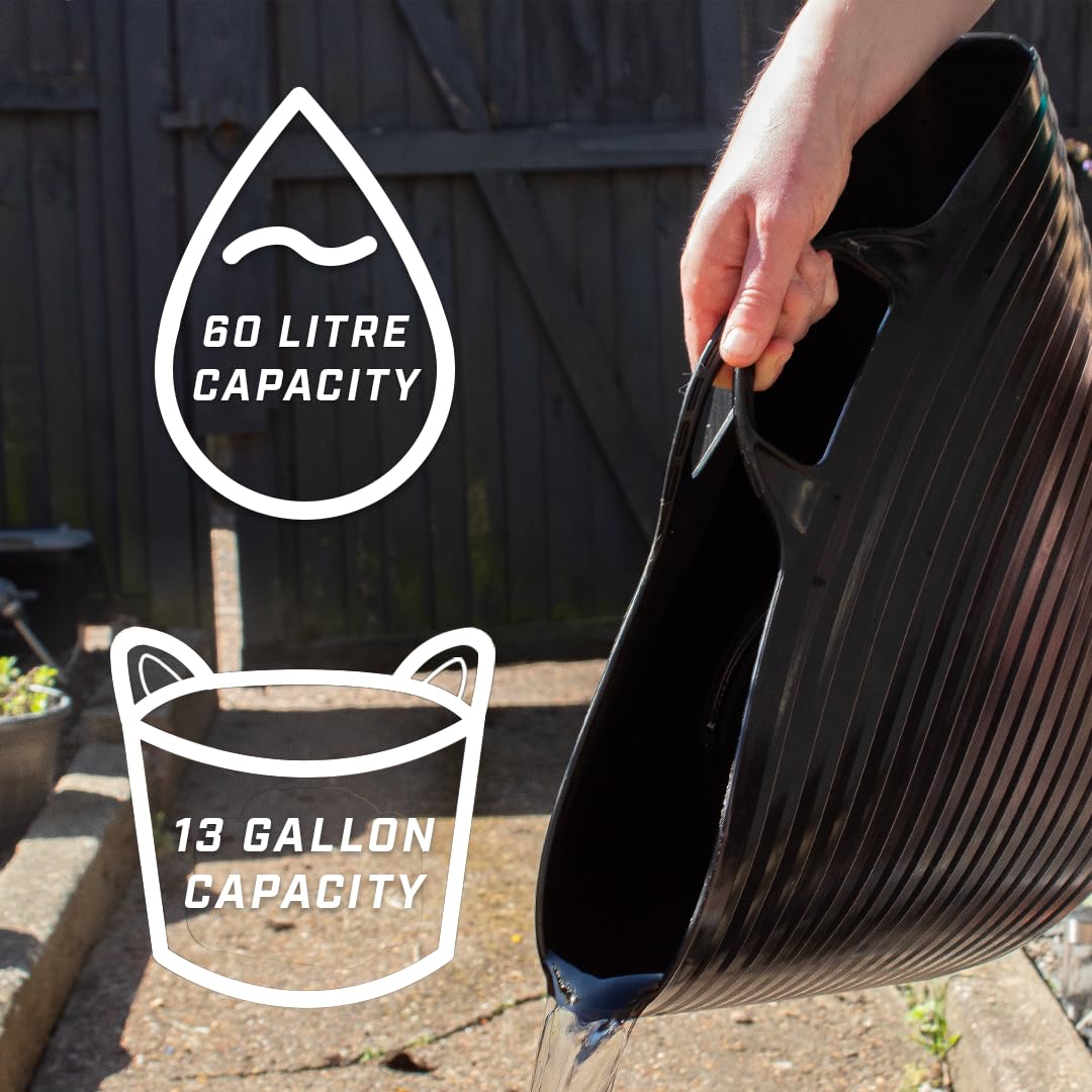 Faithfull Flex Tub – Multi-Purpose & Durable Flexible Bucket for Garden, DIY, Building & Farming - 60L (13gl), Black