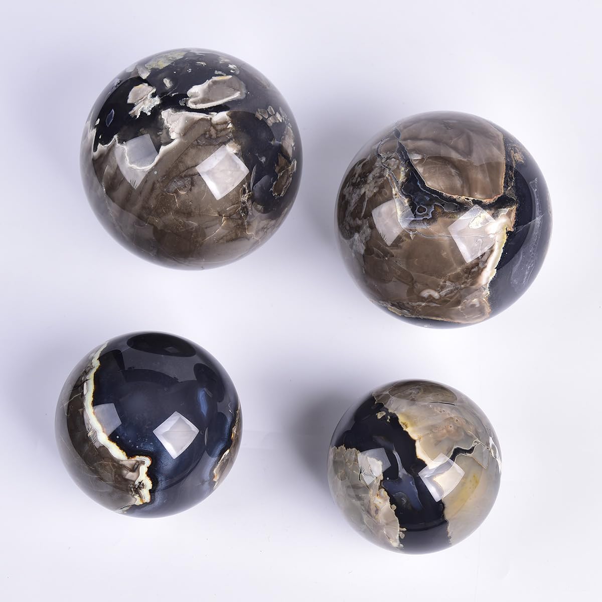 JIC Gem 2.7-3.1 inch(70-80mm) Large Volcanic Agate Crystal Sphere Quartz Crystal Ball with Stand Healing Ornament Witchcraft Meditation Decor